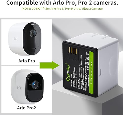 Miniatura 3 de Paquete de 2 baterías y cargador para cámara arlo Pro, Pro 2, batería recargable de 2440 mAh