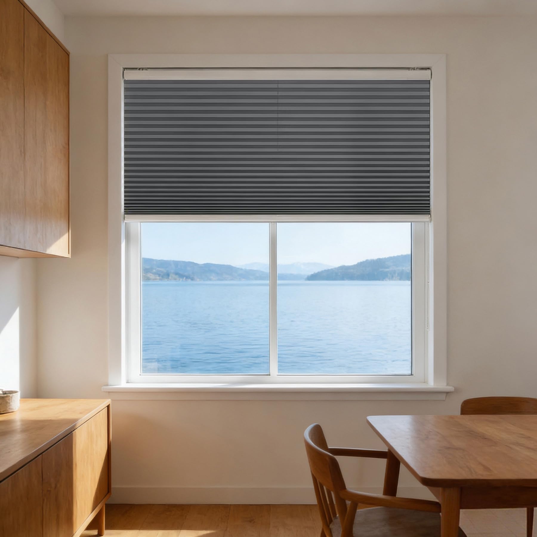 Store plissé opaque 55 x 35 cm gris comme protection solaire de cuisine