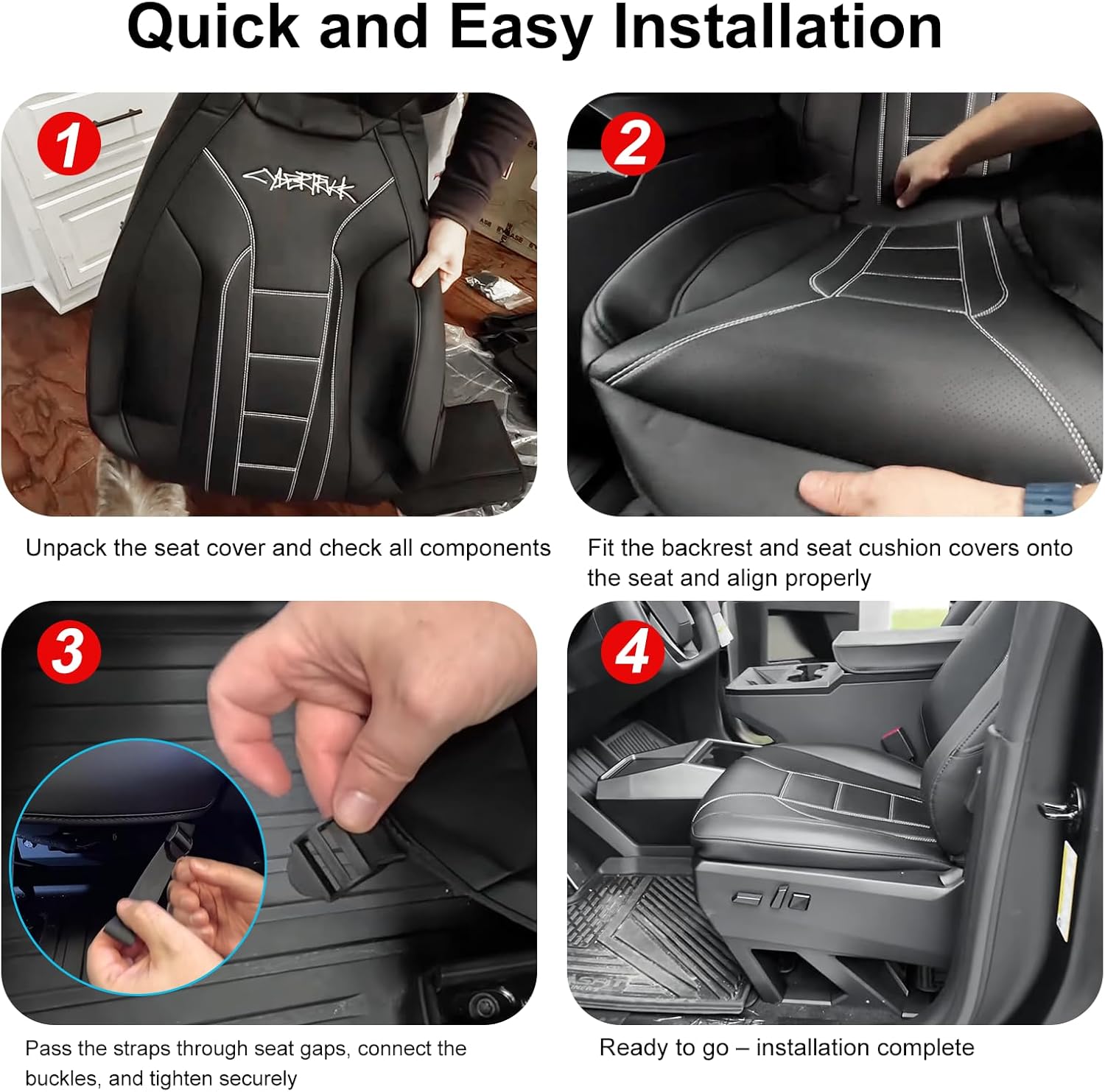 Black Seat Covers for Cybertruck Full-Cover Nappa Leather Seat Protector Set with Armrest Cover for Tesla Cybertruck Interior Accessories