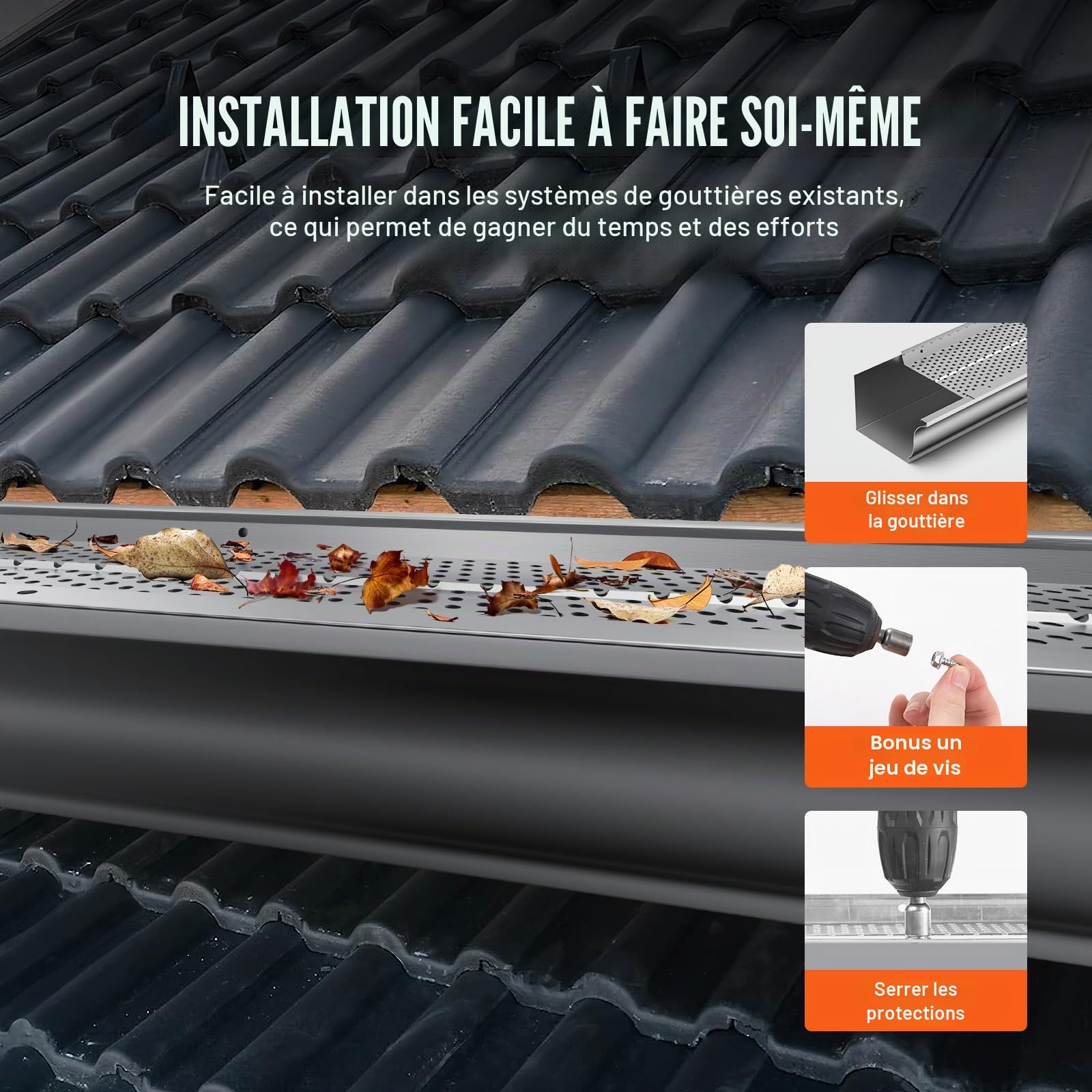 VEVOR Grille de Protection Gouttière 127 mm Pare-feuilles pour Gouttières Aluminium 13PCS Longueur Totale 15,9 m Trou 4 mm Épaisseur 0,5 mm Protège-gouttière Anti-feuille pour Tout Type Toit Gouttière