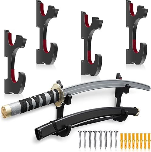 Miniatura 8 de Soporte de pared ajustable para espada, 4 piezas, soporte de madera para armas de artes marciales, soporte para armas samurái, montaje en pared,