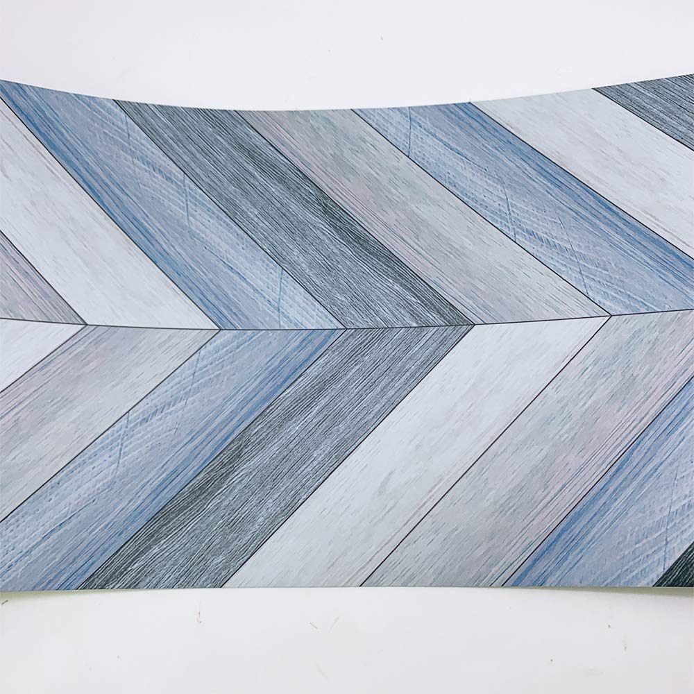 Azulejos de vinilo for suelo y pared, adhesivo autoadhesivo, diseño de chevron azul, 20 x 300 cm, 1 unidad