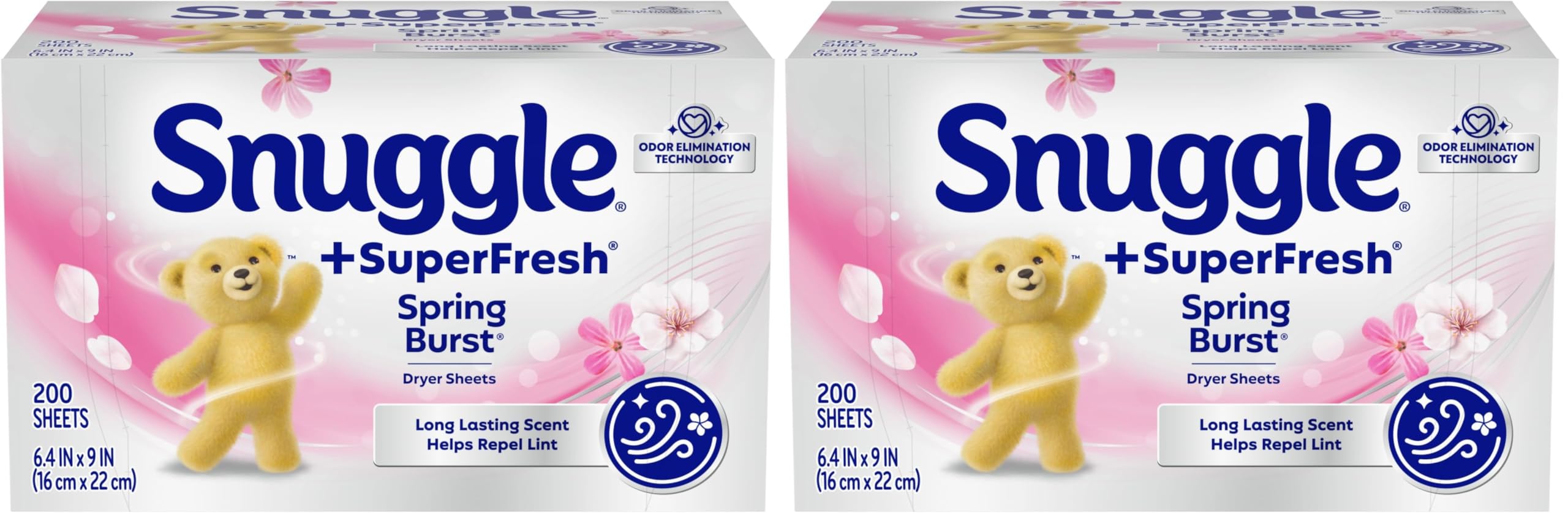 Dryer Sheets, Spring Burst, 200 Count | Plus SuperFresh | Static Control | Odor Eliminating | Pack of 2