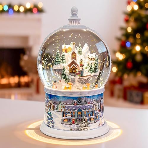 Vista 12 de Globos de nieve de Navidad con música, temporizador de 6 horas, bola de nieve intermitente cilíndrica, caja musical de bronce que incluye 8 Color: 10