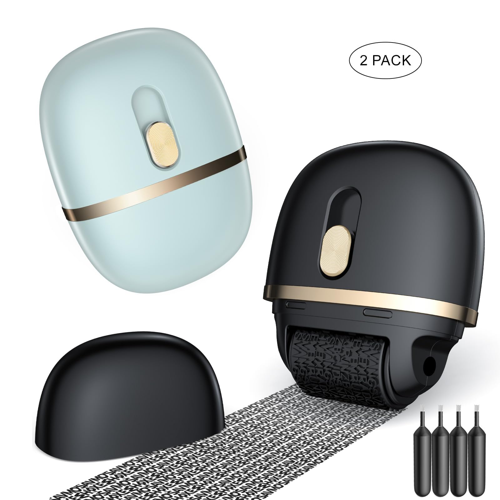 Lomil Identity Protection Roller Stamps 2 Pack - Confidential Roller Stamp with 4 Refills - Wide Identity Theft Protection Stamp for ID Blockout, Privacy & Security(Black+Blue)