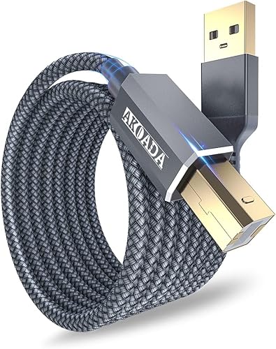 AkoaDa Cable de impresora, cable USB A a B de 10 pies, cable de impresora USB 2.0, cable de escáner de alta velocidad compatible con HP, Brother,