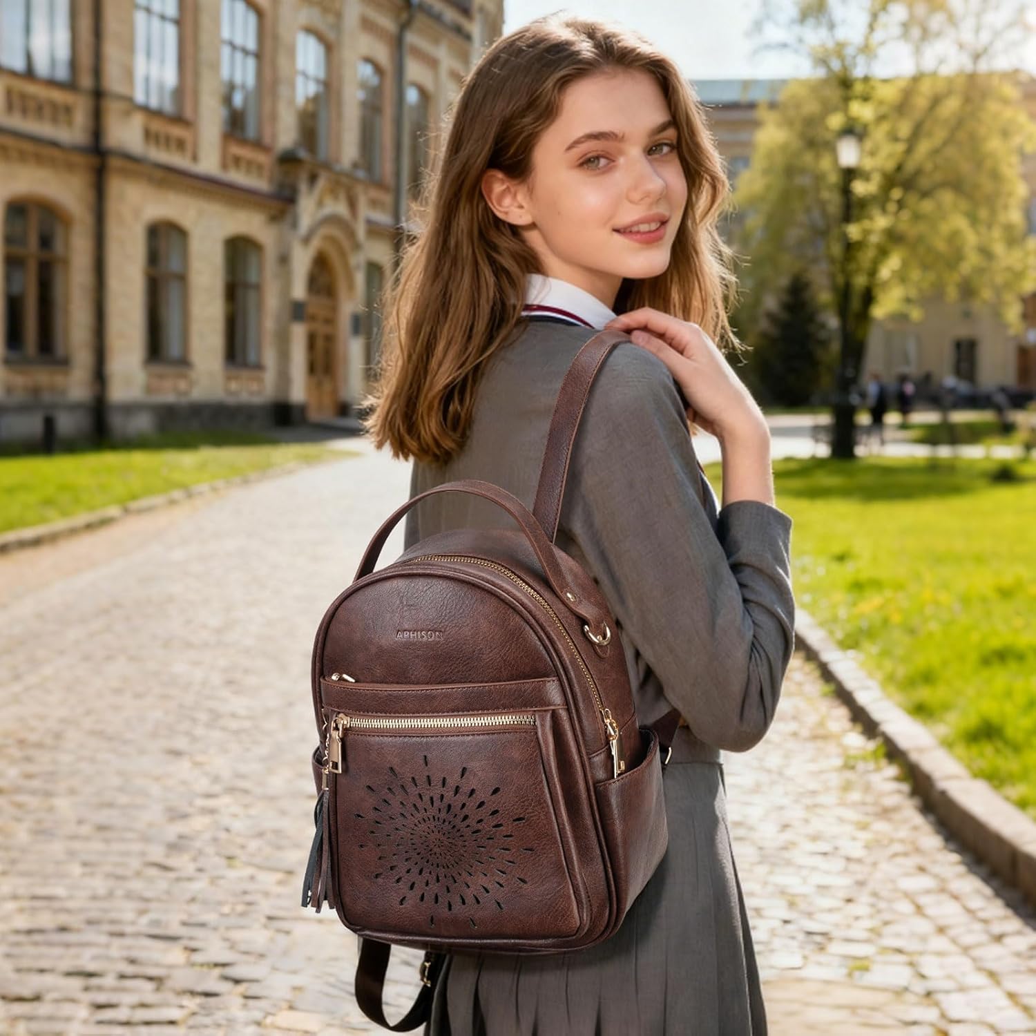 APHISON Small Backpack Purse for Women Cute PU Leather Mini Backpacks Ladies Casual Lightweight Travel Daypack Waterproof - Image 2