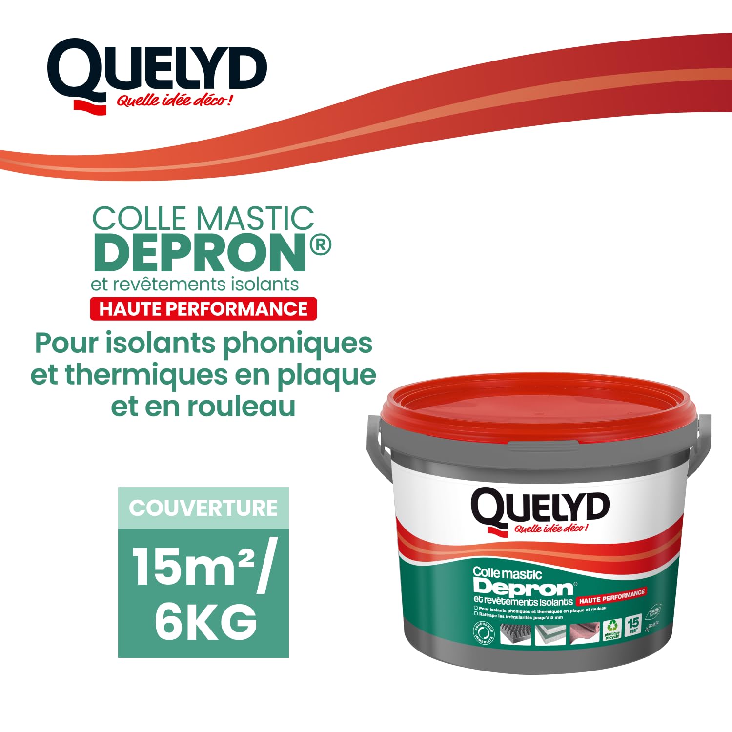 Quelyd Colle pour Plaques Depron et Matériaux Isolants - Haute Performance - Isolation Mur Et Plafonds - Colle en Pâte Prête à l'Emploi, Pot de 6 Kg