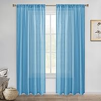 Vista 48 de DWCN Cortinas transparentes de lino sintético blanco, con bolsillo para barra, cortinas de gasa semi texturizada, para dormitorio, sala de estar