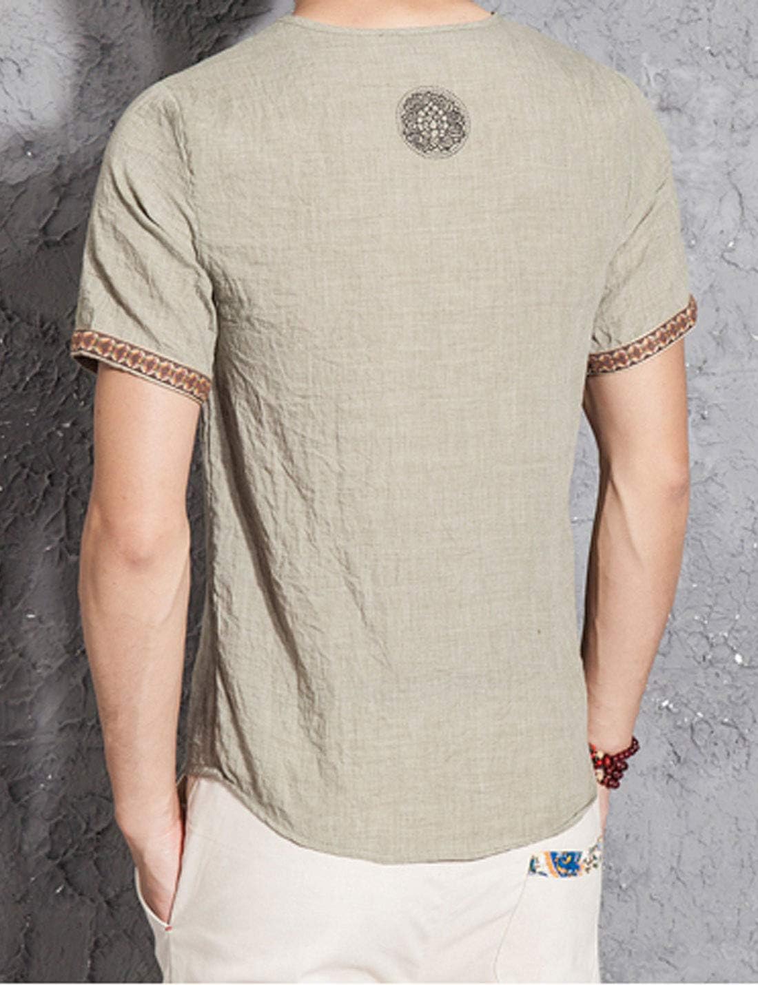 Flygo Men's Casual V Neck Short Sleeve T Shirts (Large, Matcha Green)