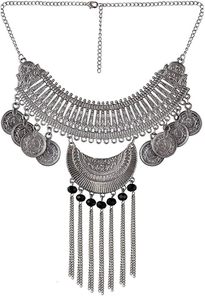 WUJO Afghani Designer Turkish Style Vintage Oxidised German Silver Tribal Jhumki Necklace Pandeant Antique Jewellery Set for Girls & Women Boho Gypsy