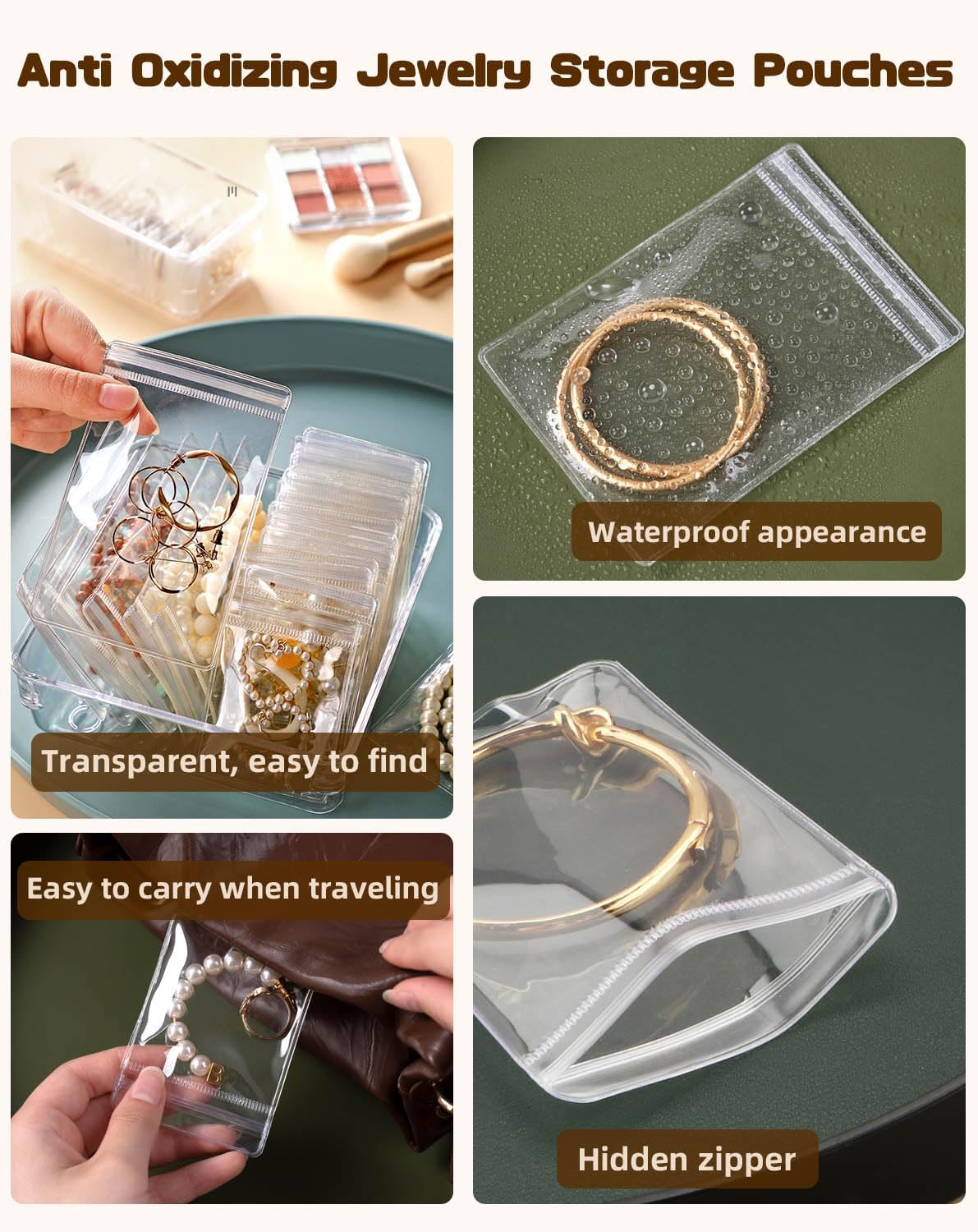 100Pcs Anti Tarnish Jewelry Bags Clear Pvc Jewelry Storage Pouches with Zipper Plastic Packing for Earrings (Clear Pvc Ring Bag 1.58x2.37 in)