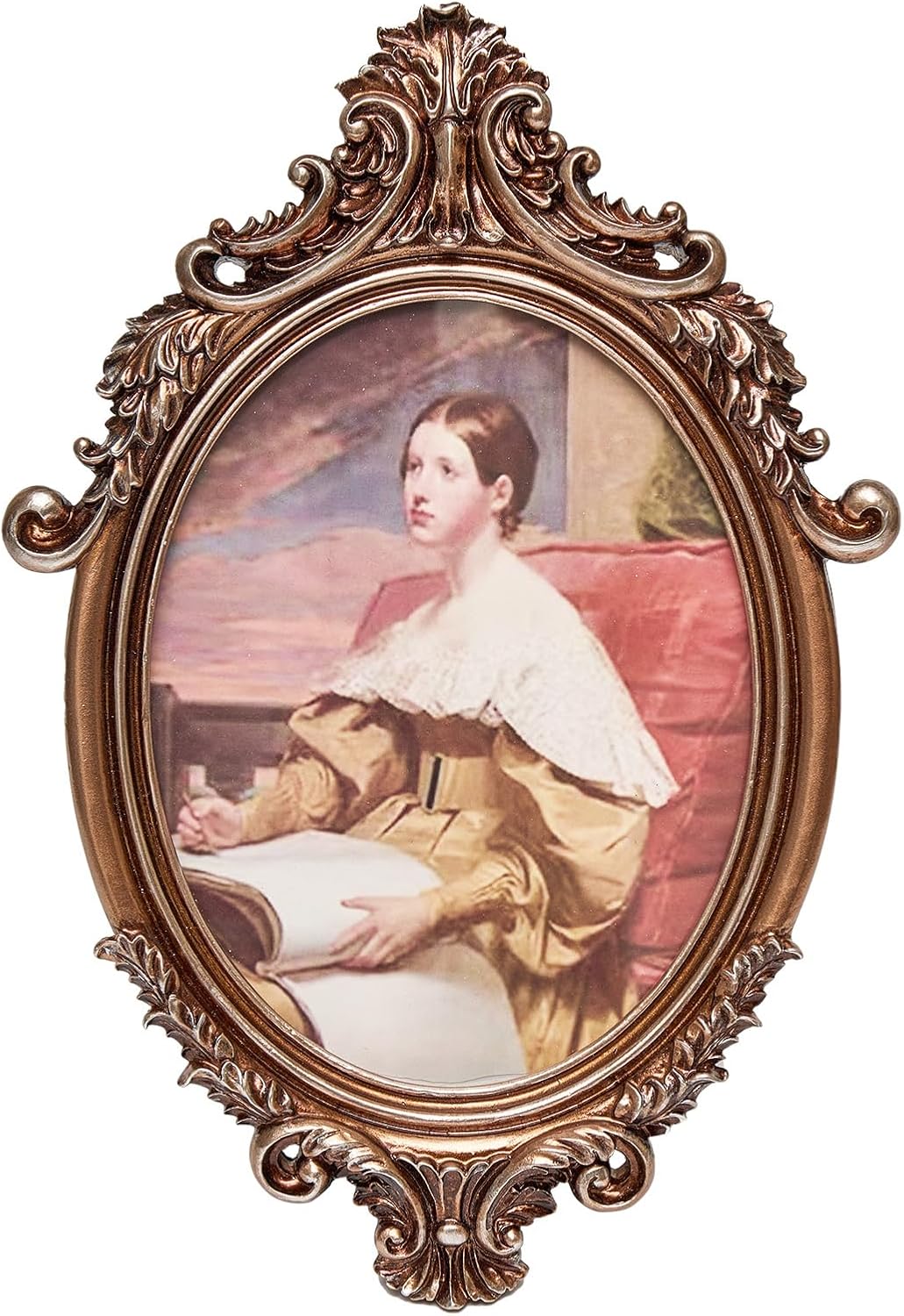 JANDERART Vintage Oval Picture Frame 7x9 Inch, Antique Ornate Photo Frames with Glass Front, Tabletop & Wall Hanging, Photo Gallery, Gift Ideas, Bronze