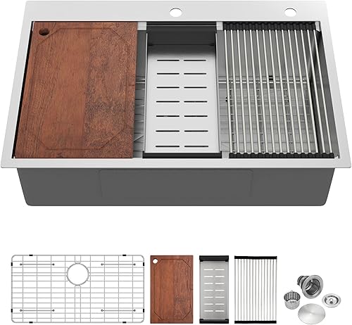 Miniatura 8 de Fregadero de cocina de acero inoxidable de 25 pulgadas de montaje superior, 25 x 22 pulgadas, 10 pulgadas de profundidad