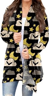 Tsamuo Plus Size Halloween Costumes for Women Pumpkin Print Open Front Knitting Coat Oversized Cardigans for Women