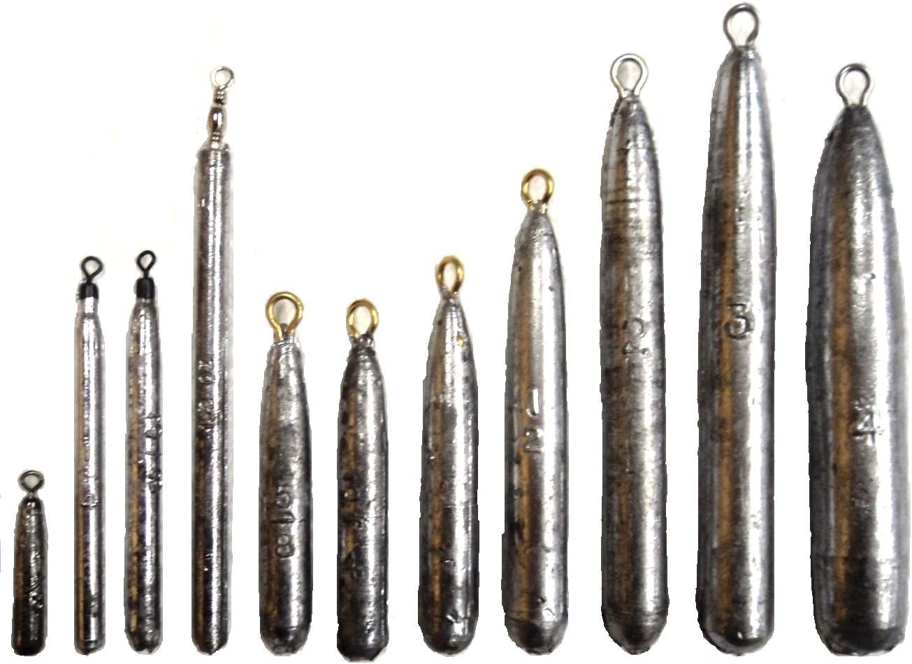 Pencil (Drift) Sinkers, 25 Pack, Catchmore/Grapentin Specialties Brand, with Swivel or Eye, Made in U.S.A, Steelhead Favorite!