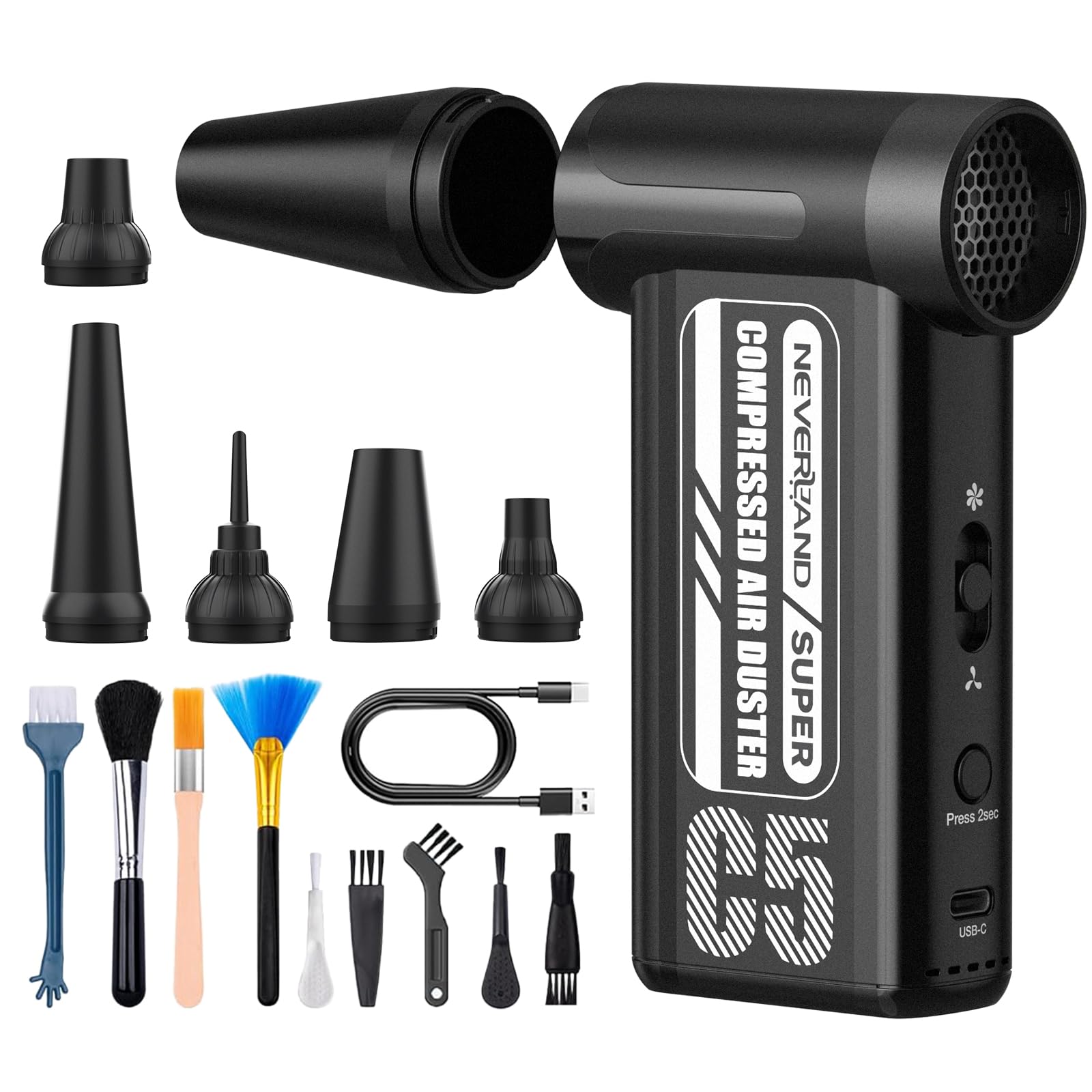 NEVERLAND Reusable Air Blower - 240000RPM High-Speed Cordless Compressed Air Duster, 8-Speed Adjustable, Rechargeable Battery-Powered Dust Blower for Computer, Keyboard, Electronics, Car, Pet Hair
