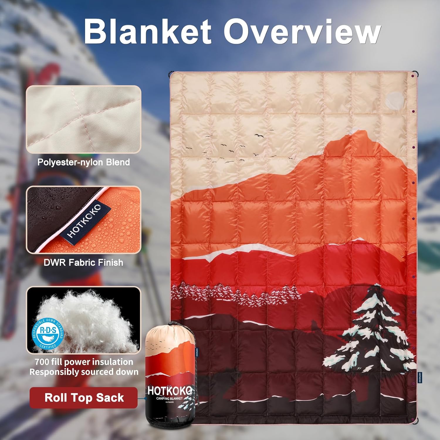 Down Camping Blanket,Warm Puffy Lightweight Down Camp Blanket Outdoor Travel Quilt for Sleep,Stadium, Hiking 700 Fill Power Water Resistant - Image 2