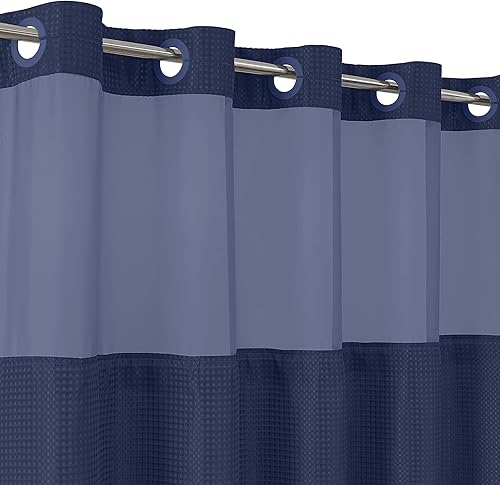 Vista 29 de Americanflat 72x75 cortina de ducha sin gancho con patrón de gofre - cortina de ducha larga resistente al agua con panel transparente, forro