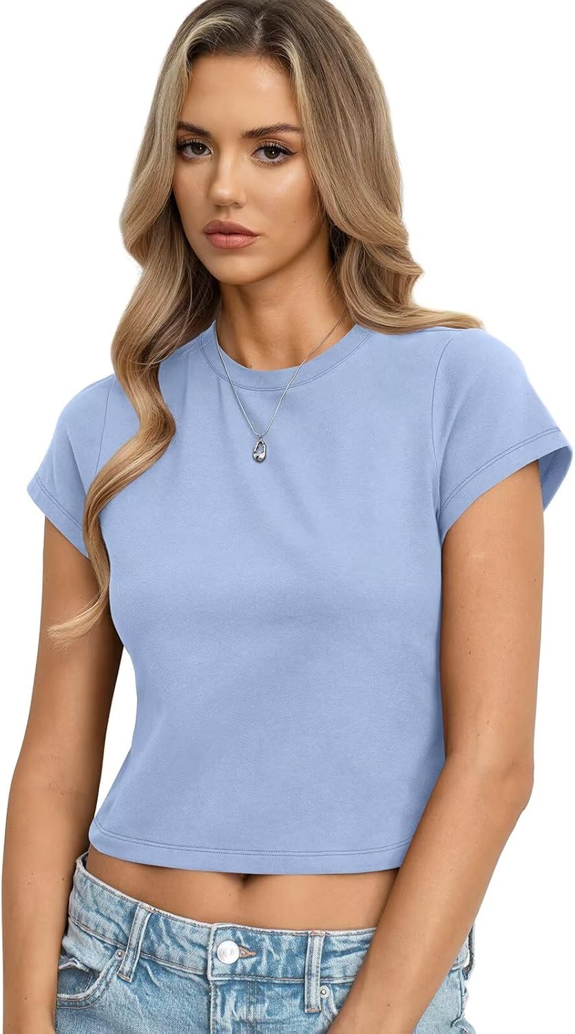Womens Cotton T Shirts Basic Baby Tee Crop Tops Crewneck Slim Fit Short Sleeves Tee Summer Cute Clothes 2026 - Image 5
