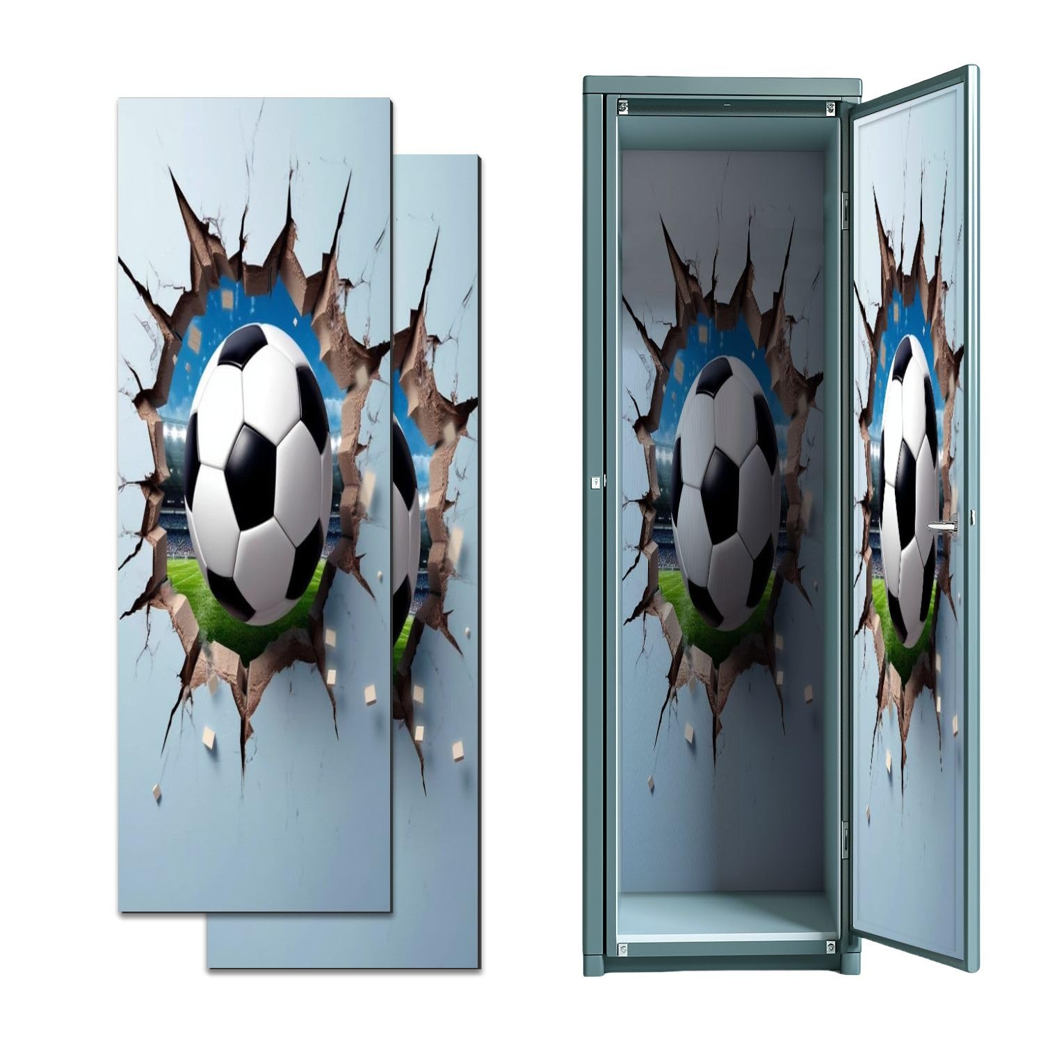 2 Pcs Locker Magnetic Wallpaper 3D Football Wall Stickers Decals Boys Room Soccer Art Decal 12" x 36" Wall Magnetic Sticker Removable Locker Accessories Decor Easy Install for Office School