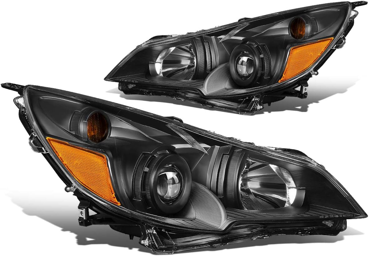 Auto Dynasty Headlights Assembly Compatible with 2010-2014 Outback Legacy, Driver and Passenger Side Halogen Headlamps Replacement w/LED Corner Marker, Projector Low Beam, Black Housing Clear Corner