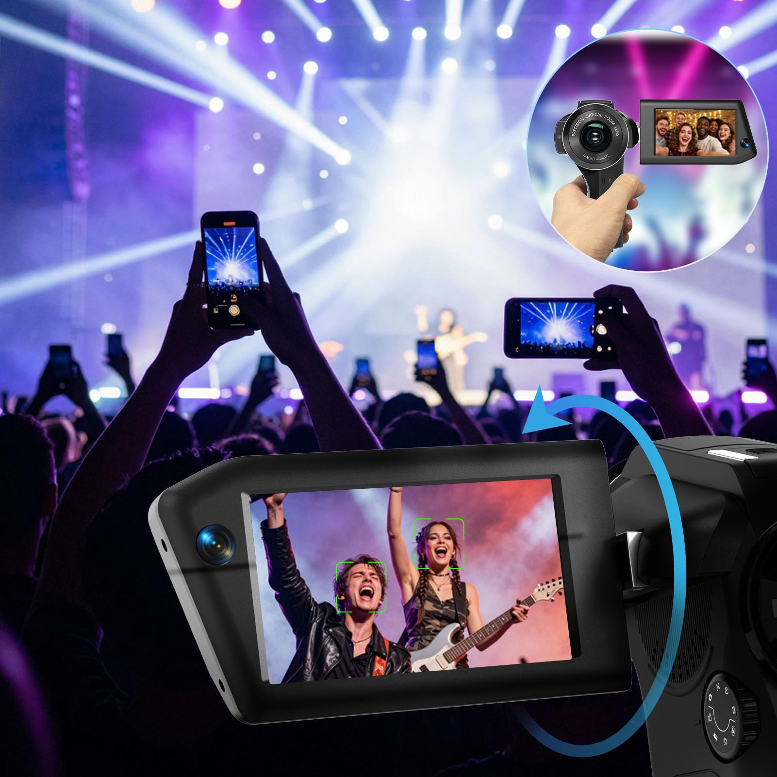 Tangxi Videocamera 8K, Videocamera HD da 75 MP per WiFi con Doppio Obiettivo Zoom Digitale 16X Schermo Ruotabile Controllo Remoto, per i Viaggi dei Vlogger