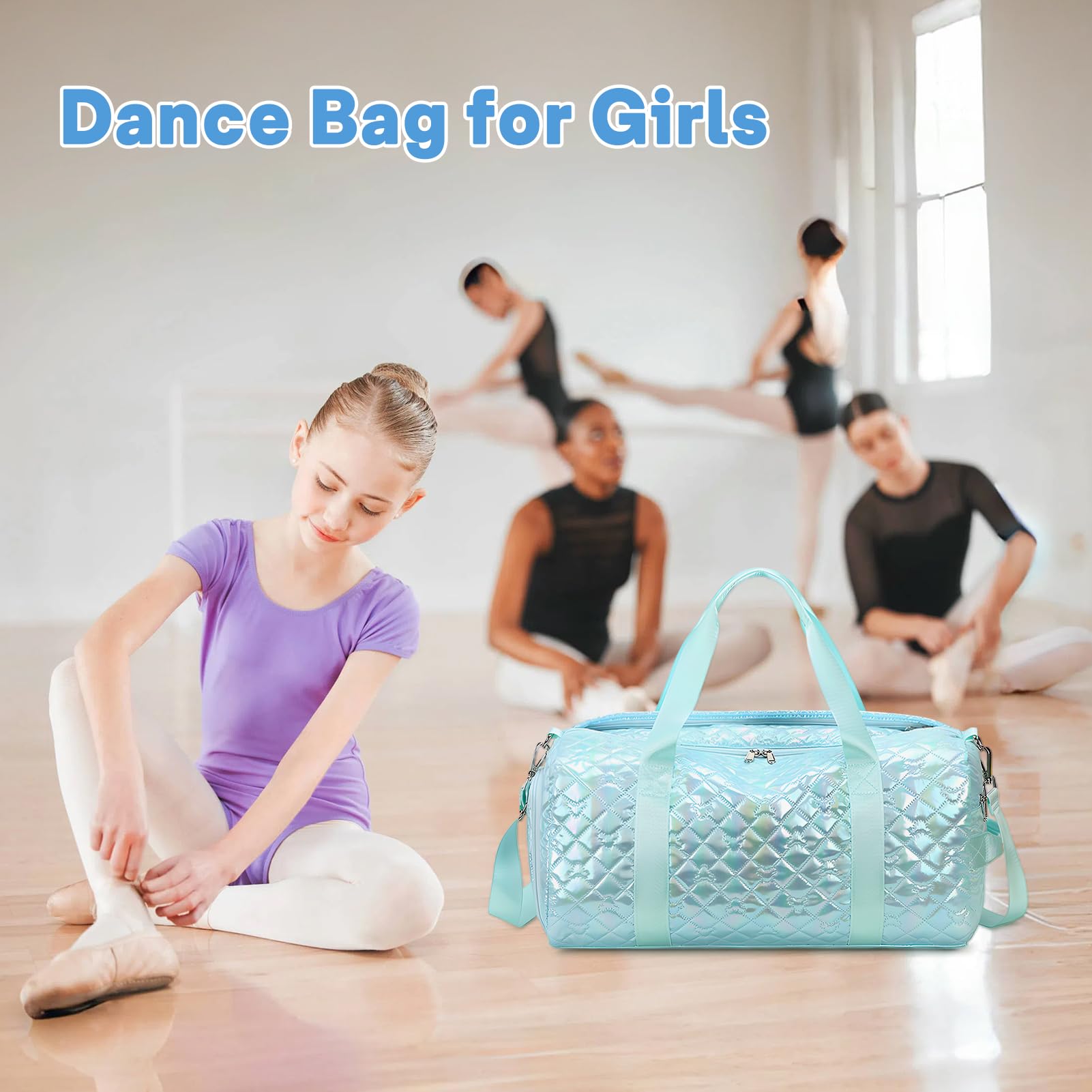 Tanztasche für Damen und Mädchen, Sporttasche, Sporttasche, mit Nass- und Schuhfächern, multifunktional, Reisen, Übernachtung, Wochenender, wasserdicht, faltbar, Flash-Grün