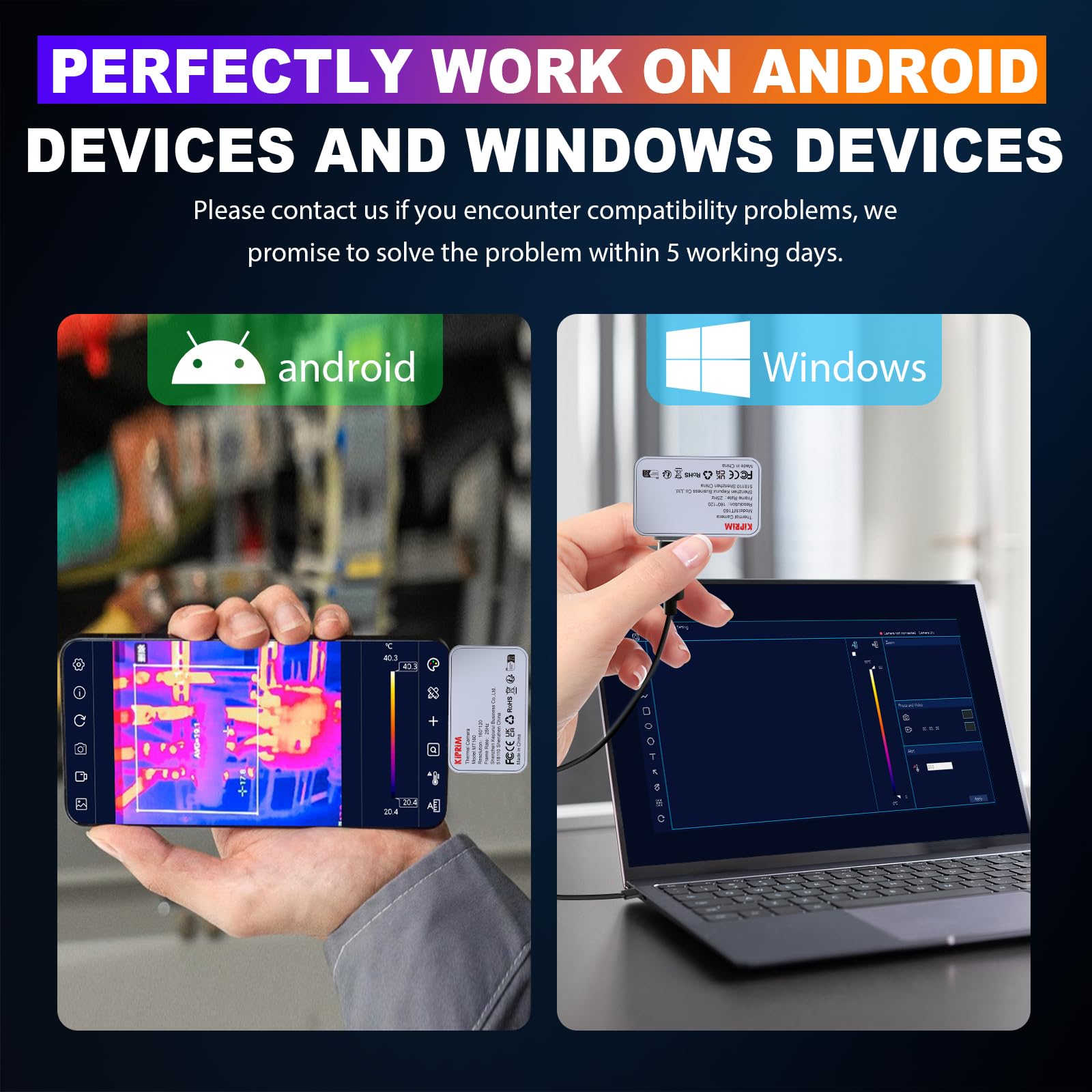 Cámara Térmica Profesional, Kiprim Cámara Termográfica de resolución IR de 160 x 120 para Android tipo C, Rango -15℃ a 600℃