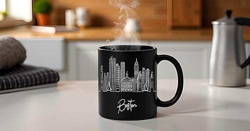 Vista 283 de TJ Originals - Taza de café Boston Massachusetts, regalo de taza de café de recuerdo de viaje turístico, taza de cerámica Skyline de 11 oz, taza