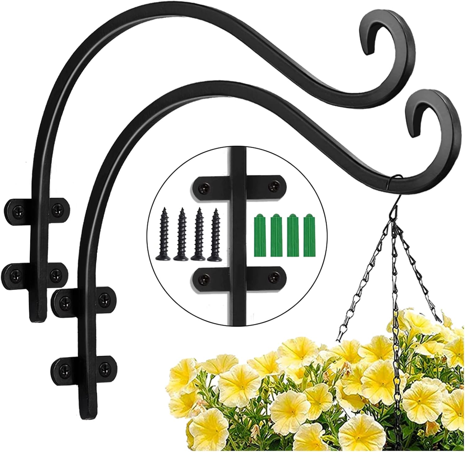 Maosen 12 Inch Plant Hangers Outdoor 2 Pack Black, Heavy Duty Plant Hanging Bracket Hook for Flowers Baskets Planter Pots Bird Feeder Lanterns Wind Chimes Outdoor Indoor