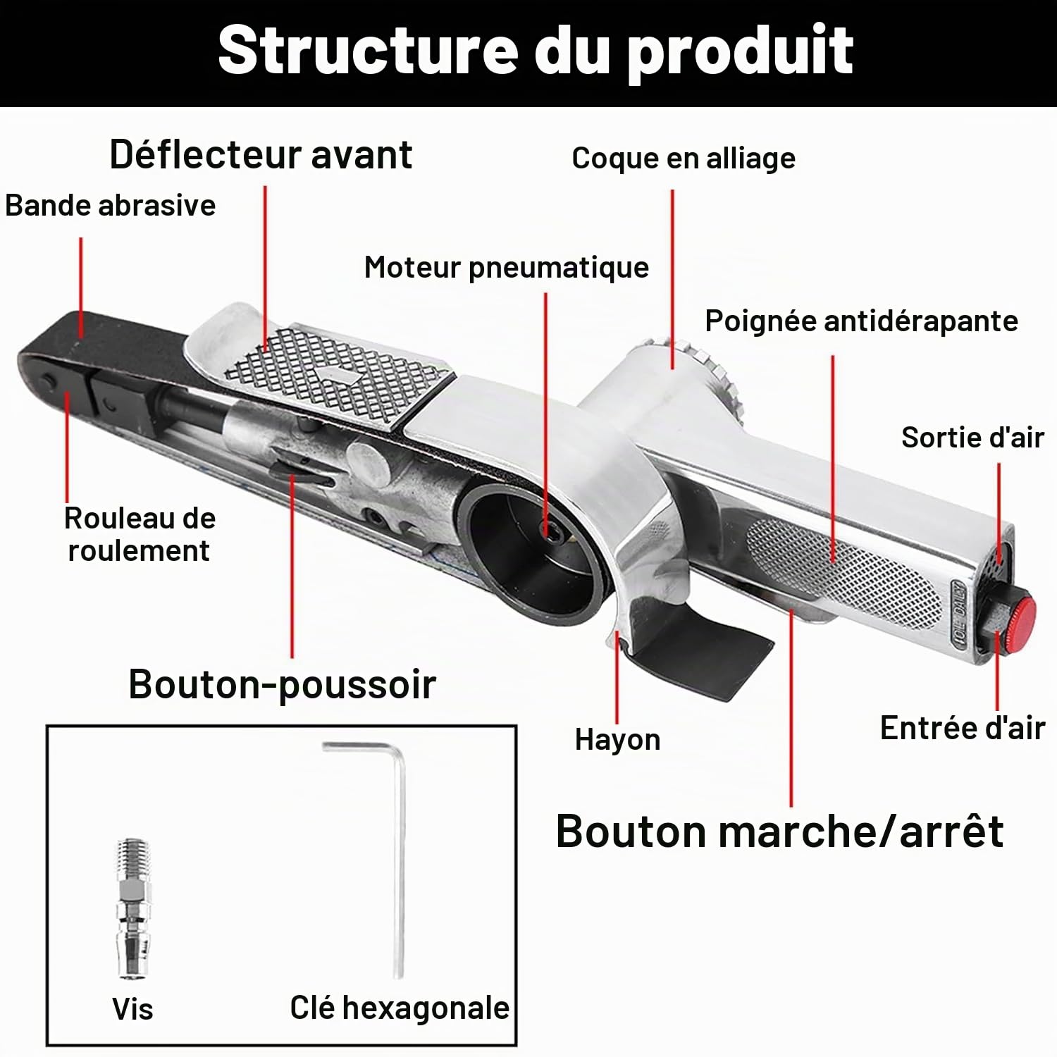 Ponceuse bois, Ponceuse a Bande Industrielle, Ponceuse Pneumatique, Lime electrique à bande, Lime a bois electrique, pour meubles bois verre métal 10 * 330mm/20 * 520mm(10 * 330mm)