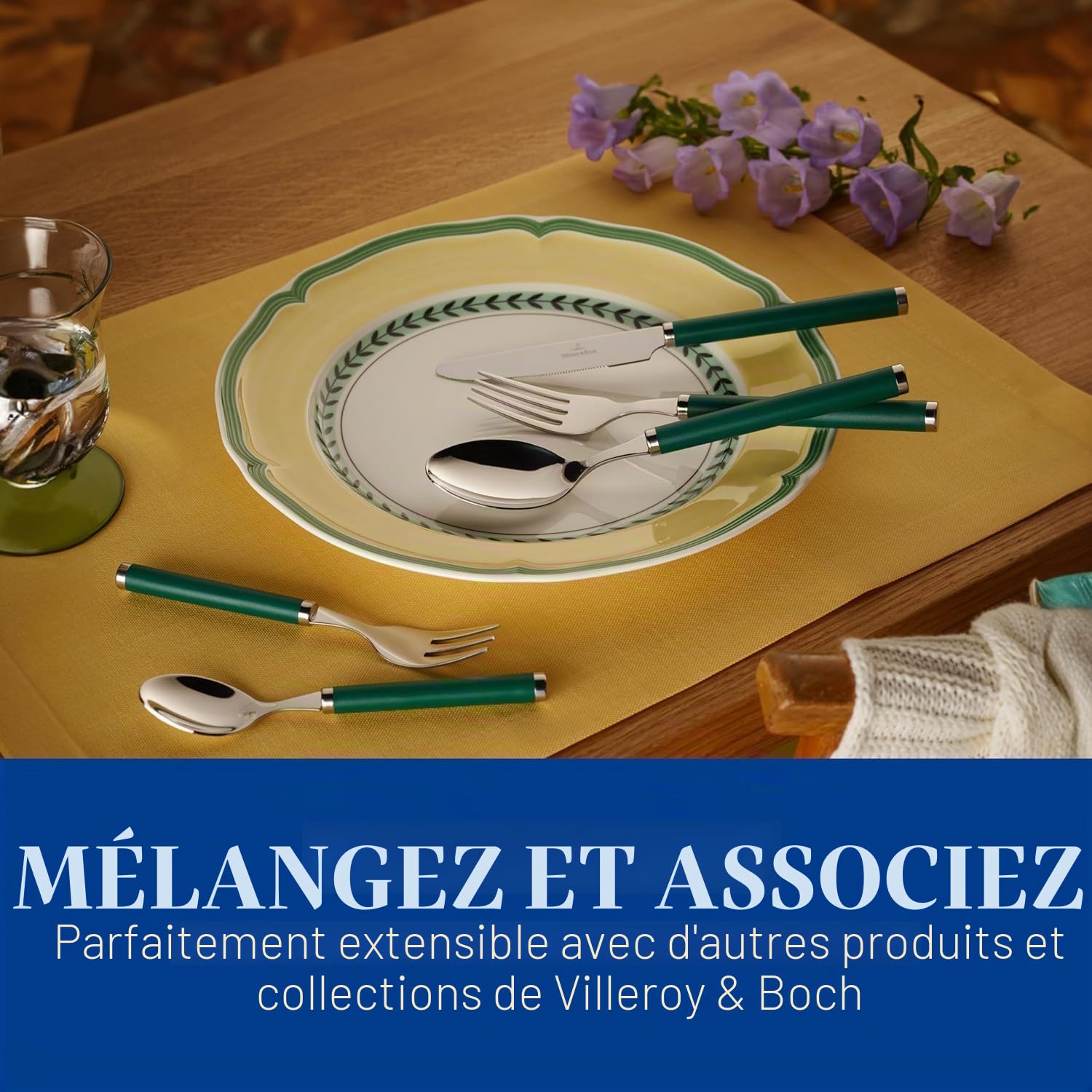 Villeroy & Boch Play! Green Garden Couverts de table pour 6 personnes, 30 pièces, Inox, Manche en plastique vert