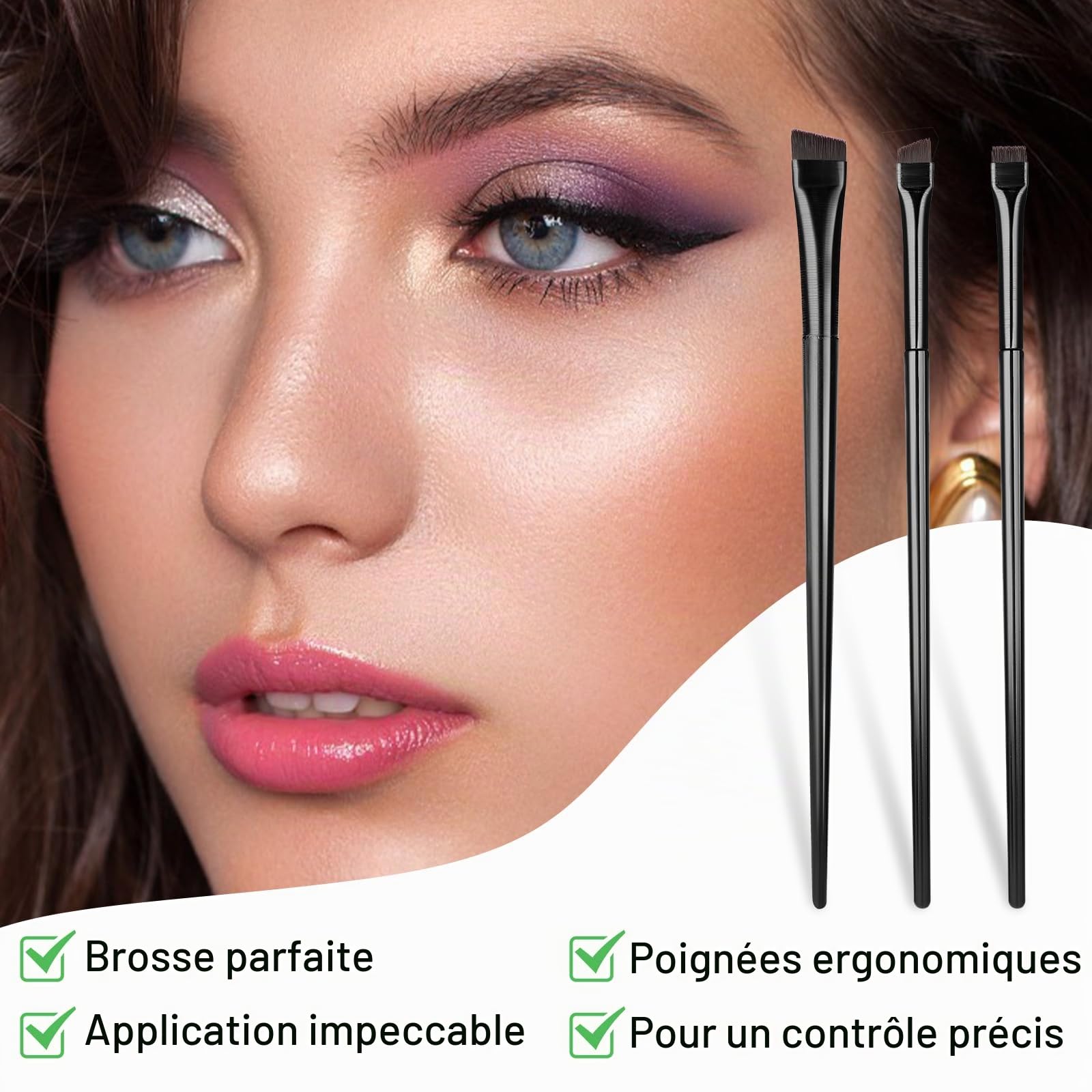 Lot De 3 Pinceaux À Sourcils Pinceau À Sourcils Biseauté Fin Pinceaux De Maquillage Ultra Fins Pinceaux De Maquillage À Poils Synthétiques Sans Cruauté Envers Les Animaux