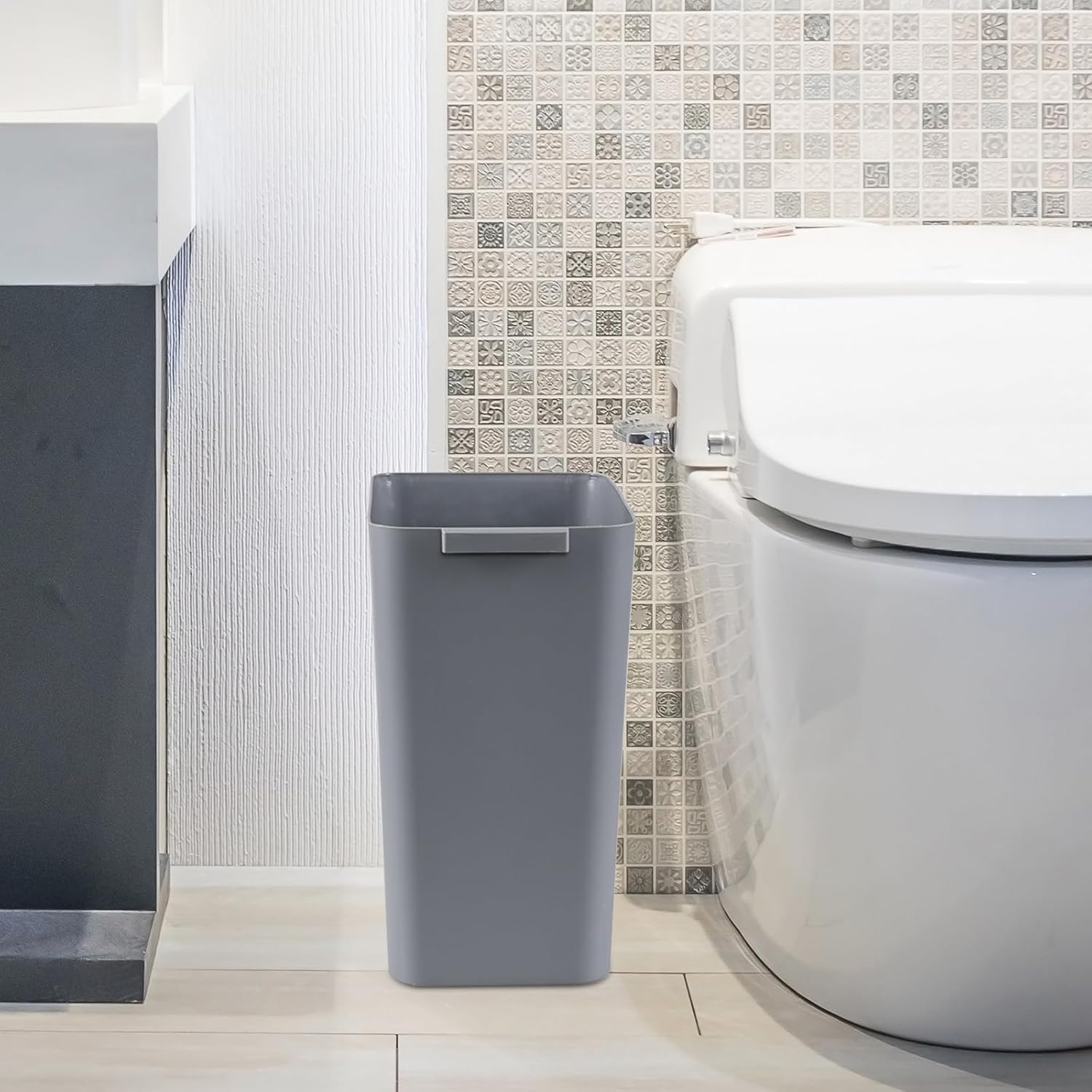 Gloreen 16 L/ 4.2 Gallon Open Top Rectangle Trash Bins, 3 Pack Plastic Wastebasket Garbage Cans for Home, Office, Dormitory, Grey
