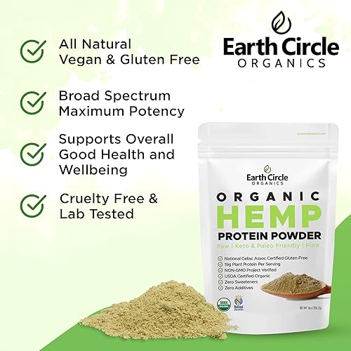 Miniatura 6 de Earth Circle Organics Polvo de cáñamo, probado en laboratorio, 100% libre de gluten, a base de plantas y proteína vegana en polvo  perfecto para