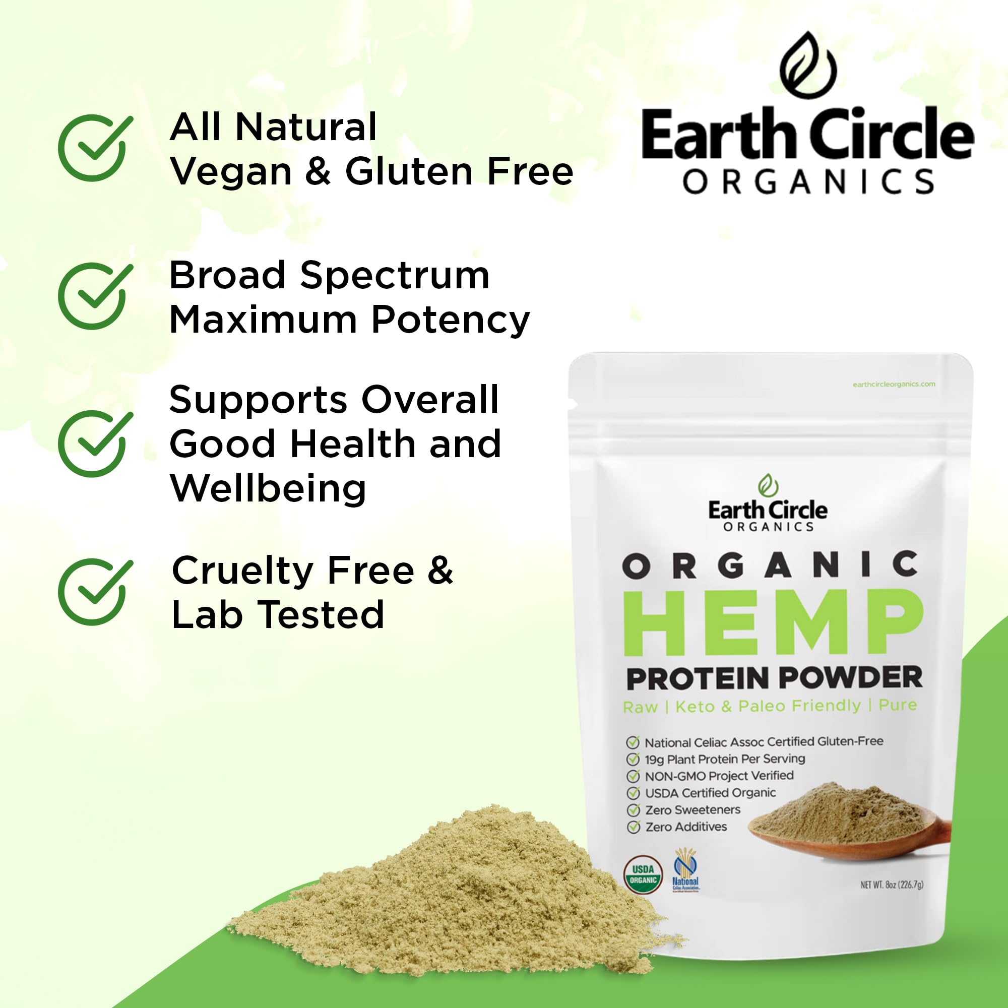 Earth Circle Organics Organic Hemp Protein Powder, Gluten Free, Plant Based & Vegan Raw Protein Powder - Perfect for Keto, Meal Replacement Shakes, Pre-Workout and Post Workout (8oz, Pack of 1) — Amazon image 6