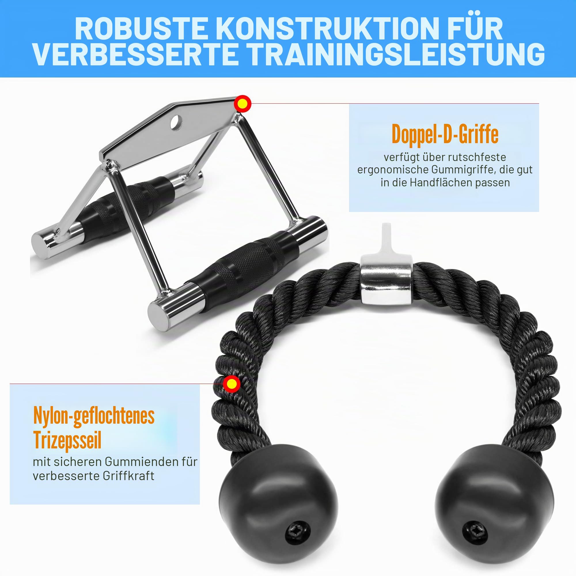 Yes4All Kabelbefestigung, Trizepssei, Gerade Rotierende Stange, V-förmige Stange, Doppel-D-Griff, Trainingshilfen Einhand Griff, Chrom Kraftstation, Kabelzugturm, unterstützt bis zu 400 kgs