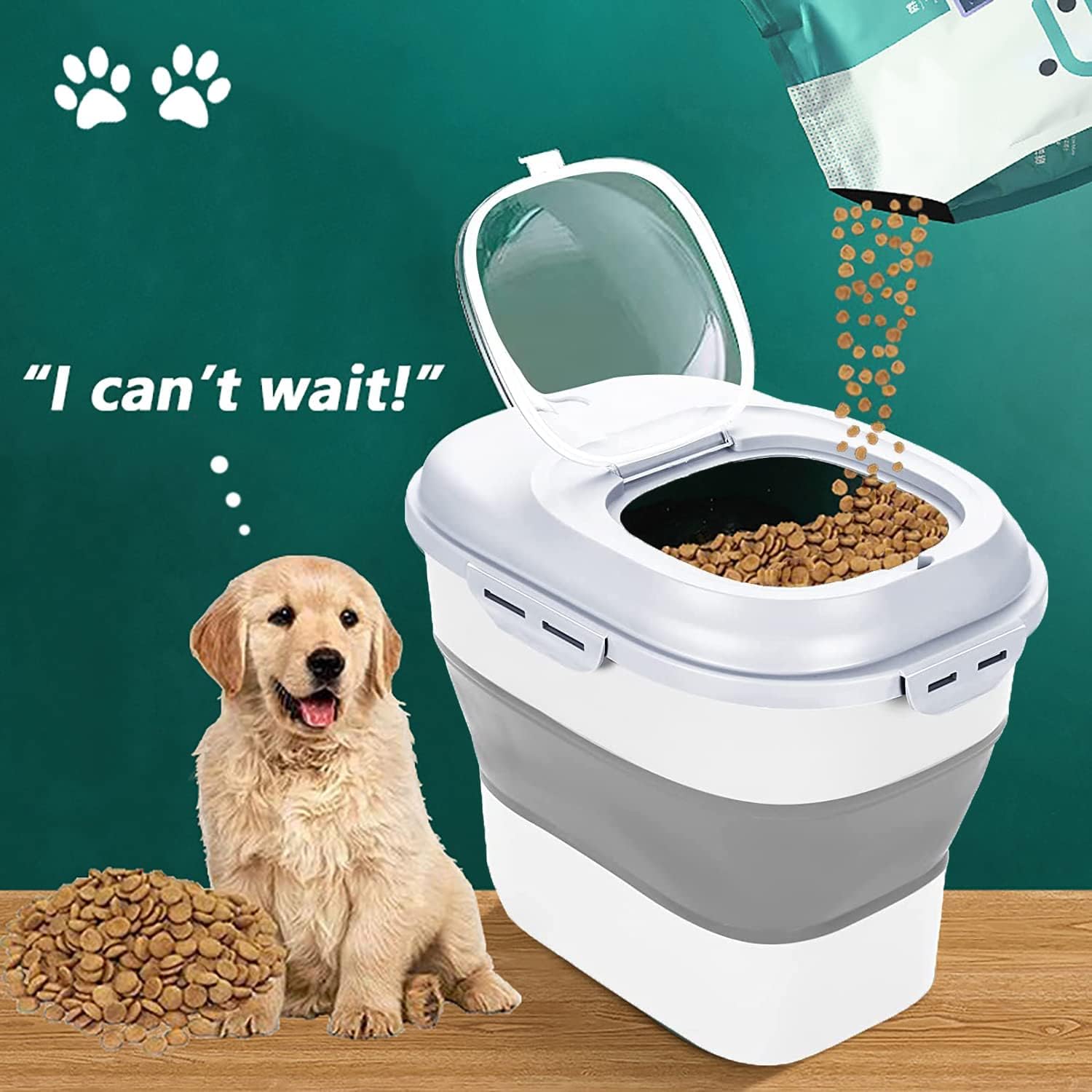 Faltbarer Hundefutterbehälter – Luftdicht, Mit Rädern, Schaufel & 2 Boxen, Für Bis Zu 15,9 Kg Futter (grün)