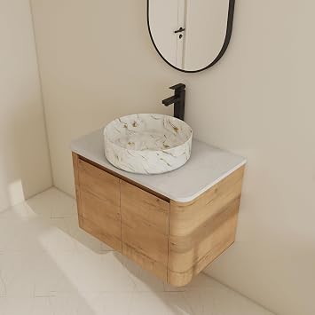30 Inch Floating Vanity with Sink, 30 Wall Mounted Bathroom Vanity Set for Small Bathrooms Soft-Close Door & Hidden Handle, Pre-Drilled White Ceramic Basin, BVH12330IMO-PP
