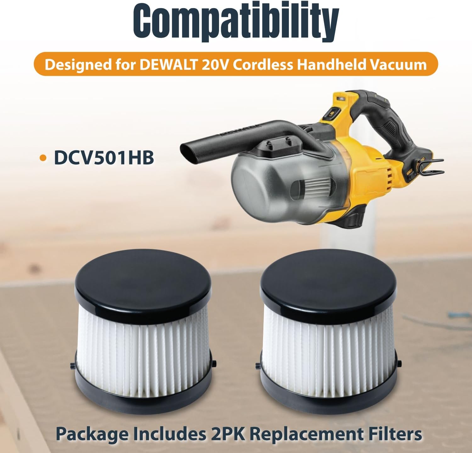 POWERTEC DCV5011H HEPA Filters for DeWalt DCV501HB 20V Cordless Handheld Vacuum 2 Pack, Cartridge Filter for DeWalt Vacuums (75122-P2) image 3