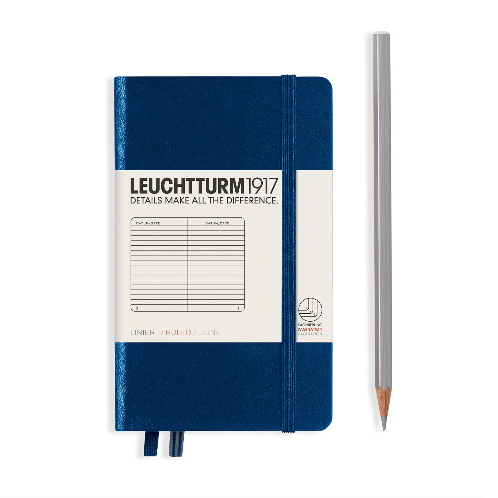 Leuchtturm1917342918 Notebook Pocket (A6), Hardcover, 187 Numbered Page, Ruled, Navy