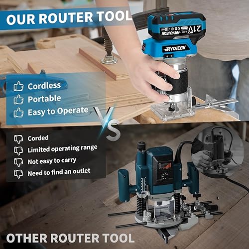 Miniatura 4 de Herramienta de enrutador de madera inalámbrica, enrutador de palma sin escobillas de 21 V con batería de 2 x 4.0 Ah, enrutador compacto de 6