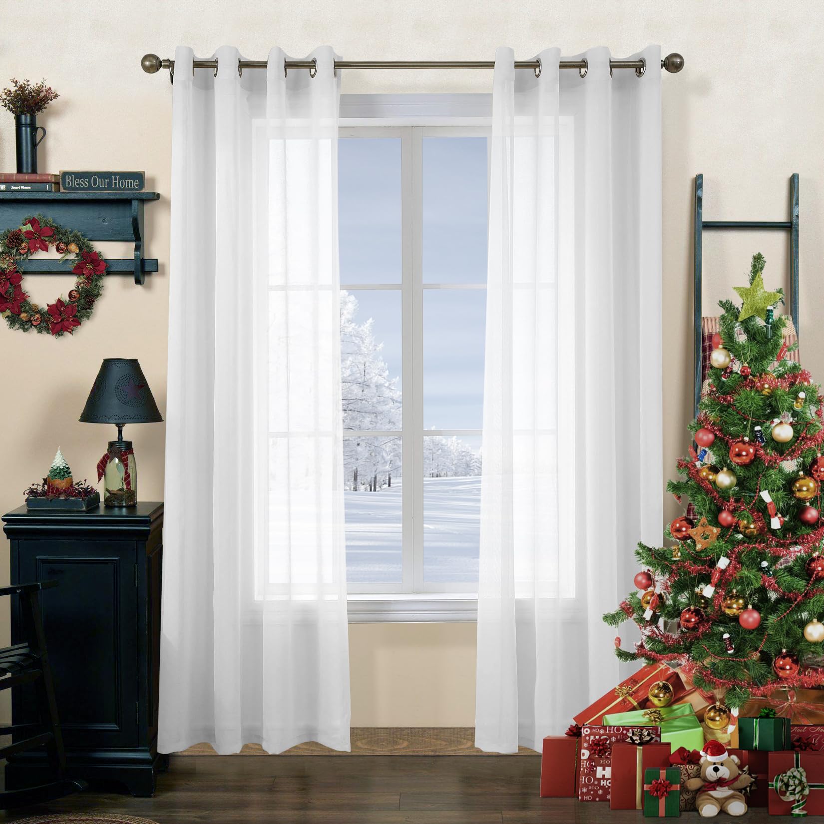 Cucraf Off White Net Curtains For Windows - Eyelet Curtains For Living Room & Bedroom, Voile Sheer White Curtains 72 Drop Pair, Wrinkle Resistant Solid Colour Curtains Easy To Clean And Machine Washable
