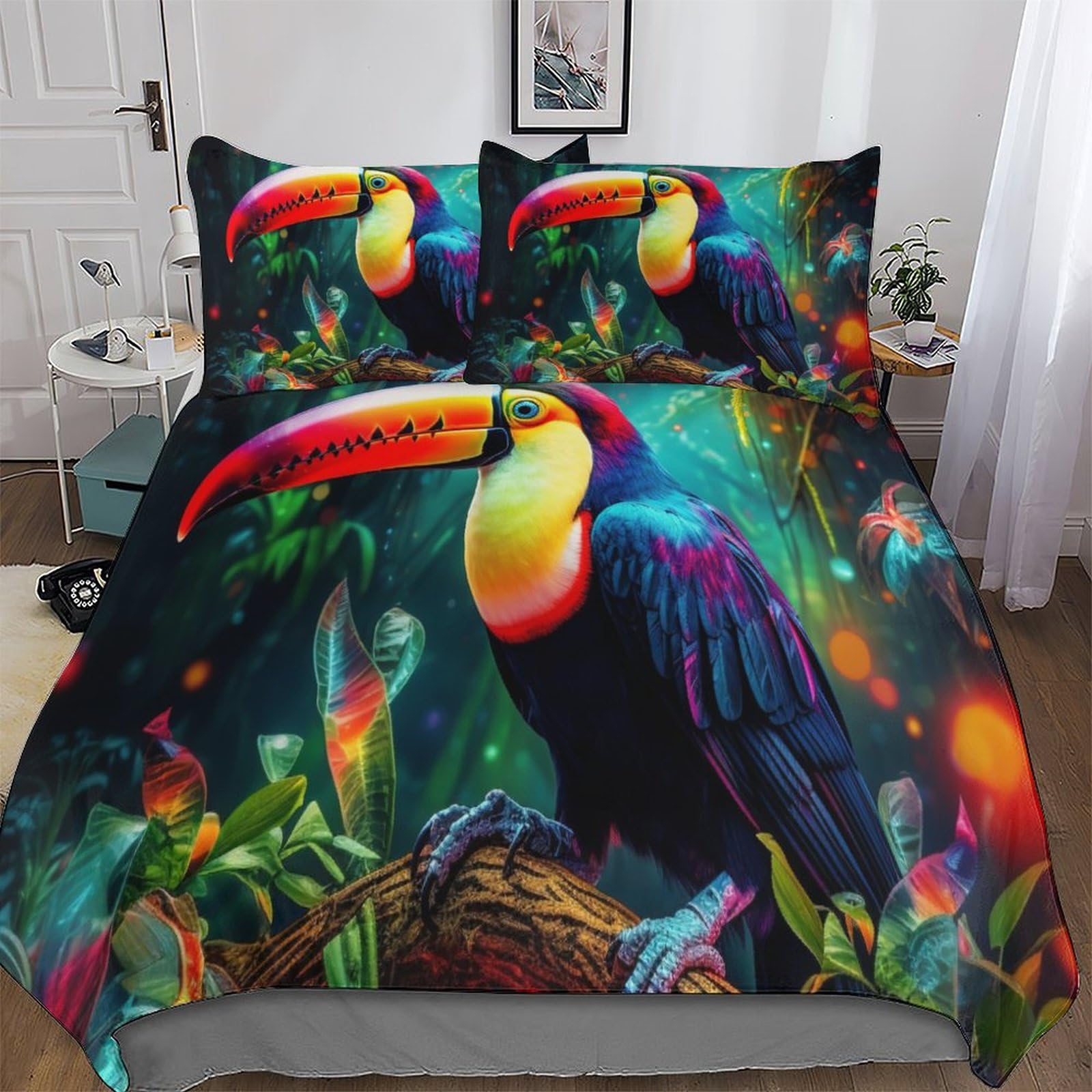 Parure de lit toucans avec housse de couette king en microfibre