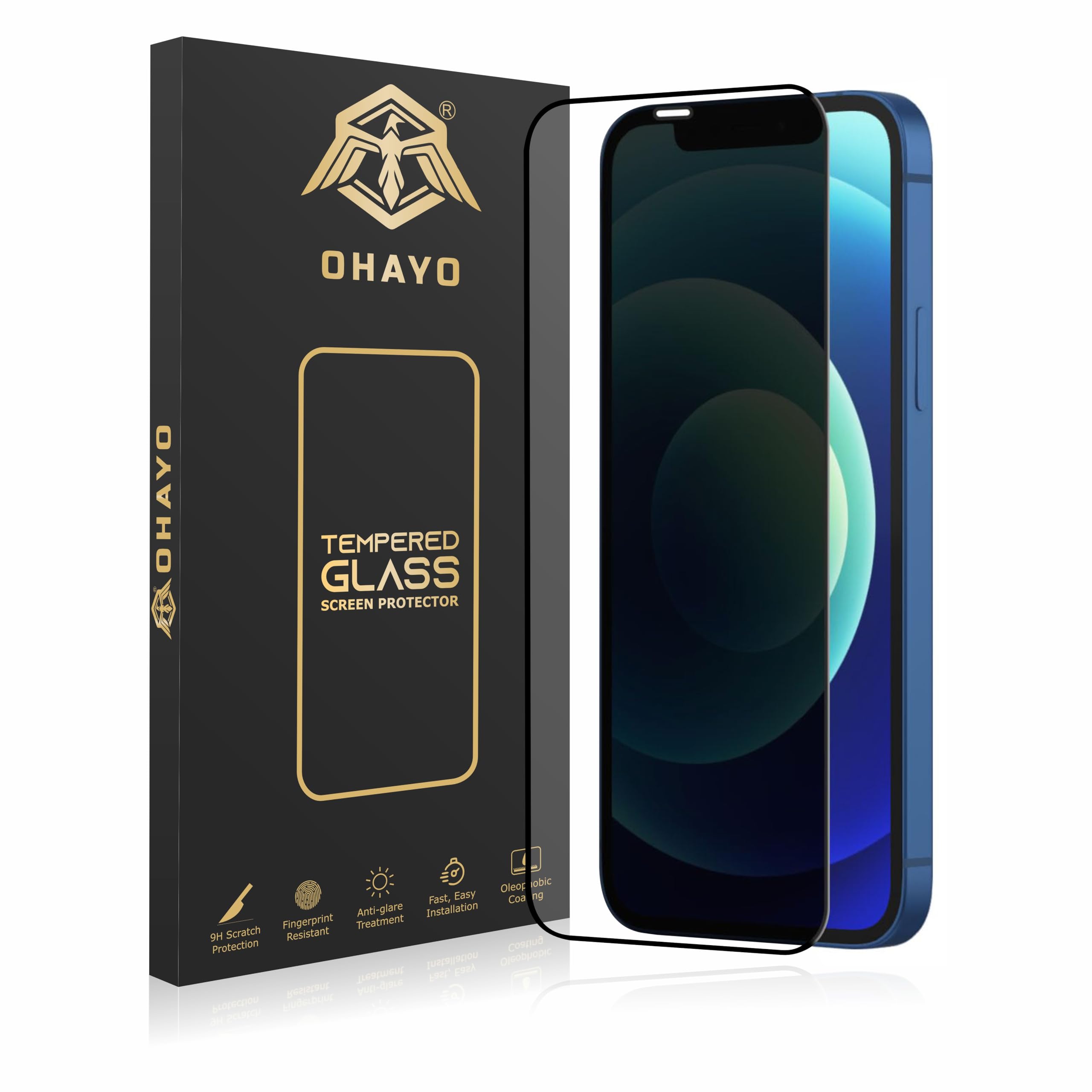 OHAYO Privacy Tempered Glass Screen Protector for iPhone 12 Pro Max – 9H Anti-Spy Protection, HD Clear View, Bubble-Free Installation, Scratch Resistant, Case-Friendly Fit