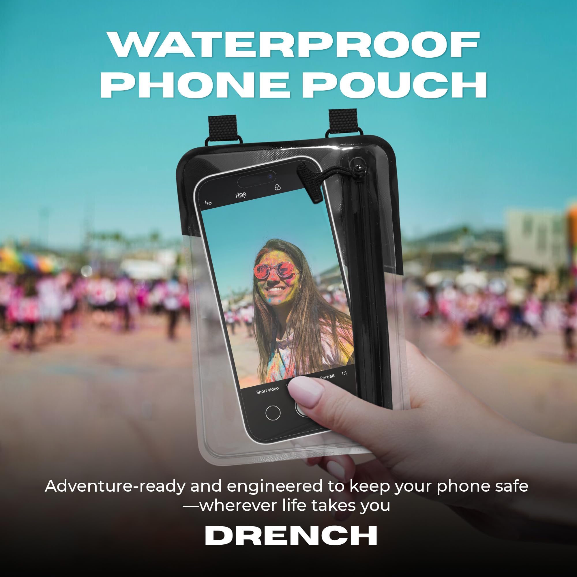 Drench Wasserdichte Bauchtasche, schwarze Bauchtasche für Handy und Reiseutensilien, IPX8 Gürteltasche mit wandelbaren Trägern, Bauchtasche für Damen und Herren, passend für die meisten iPhone