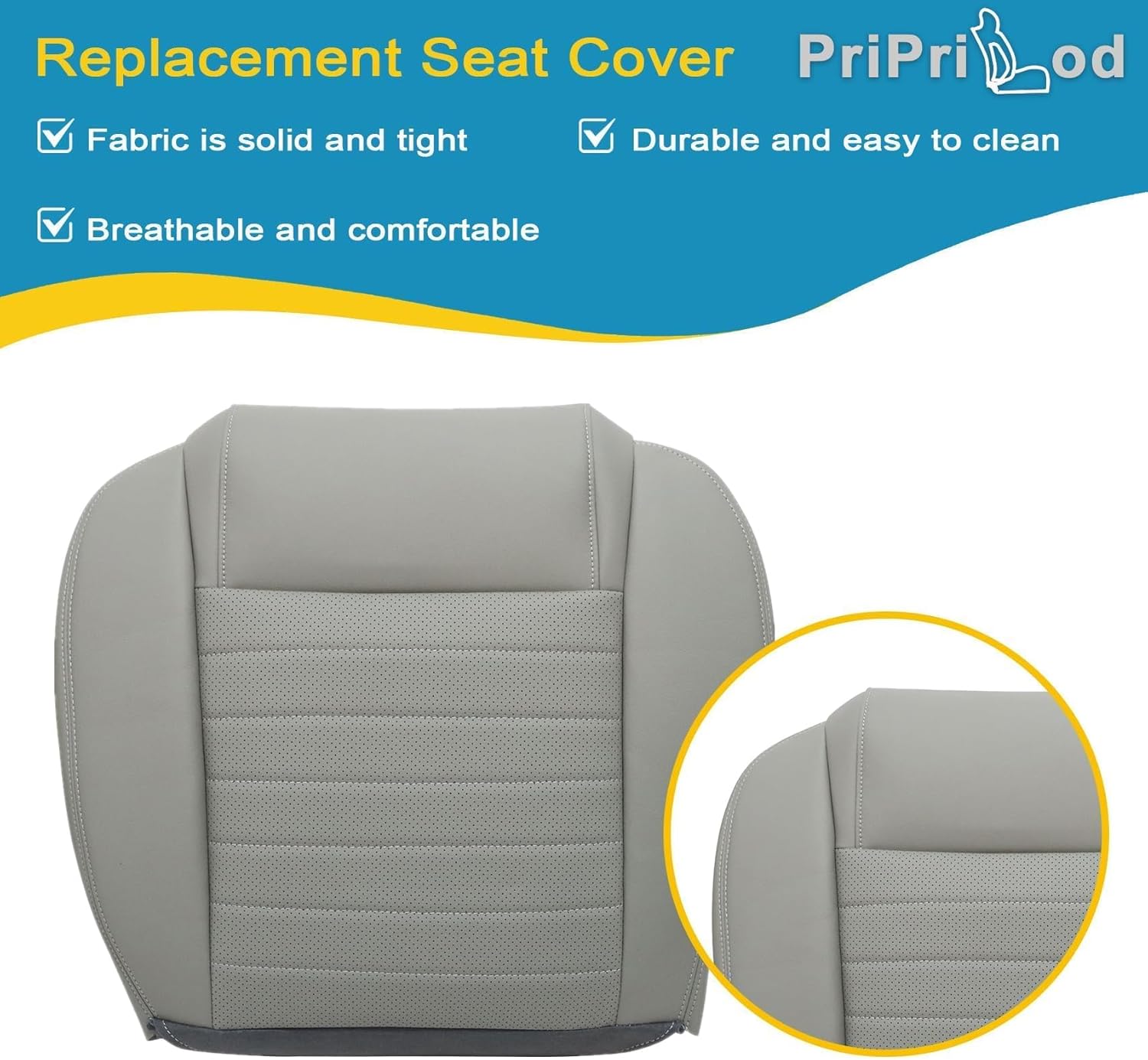 Priprilod Driver Side Bottom Replacement Leather Perforated Seat Cover Gray?#G2 or K2? Compatible with Ford Mustang GT V8 2005 2006 2007 2008 2009