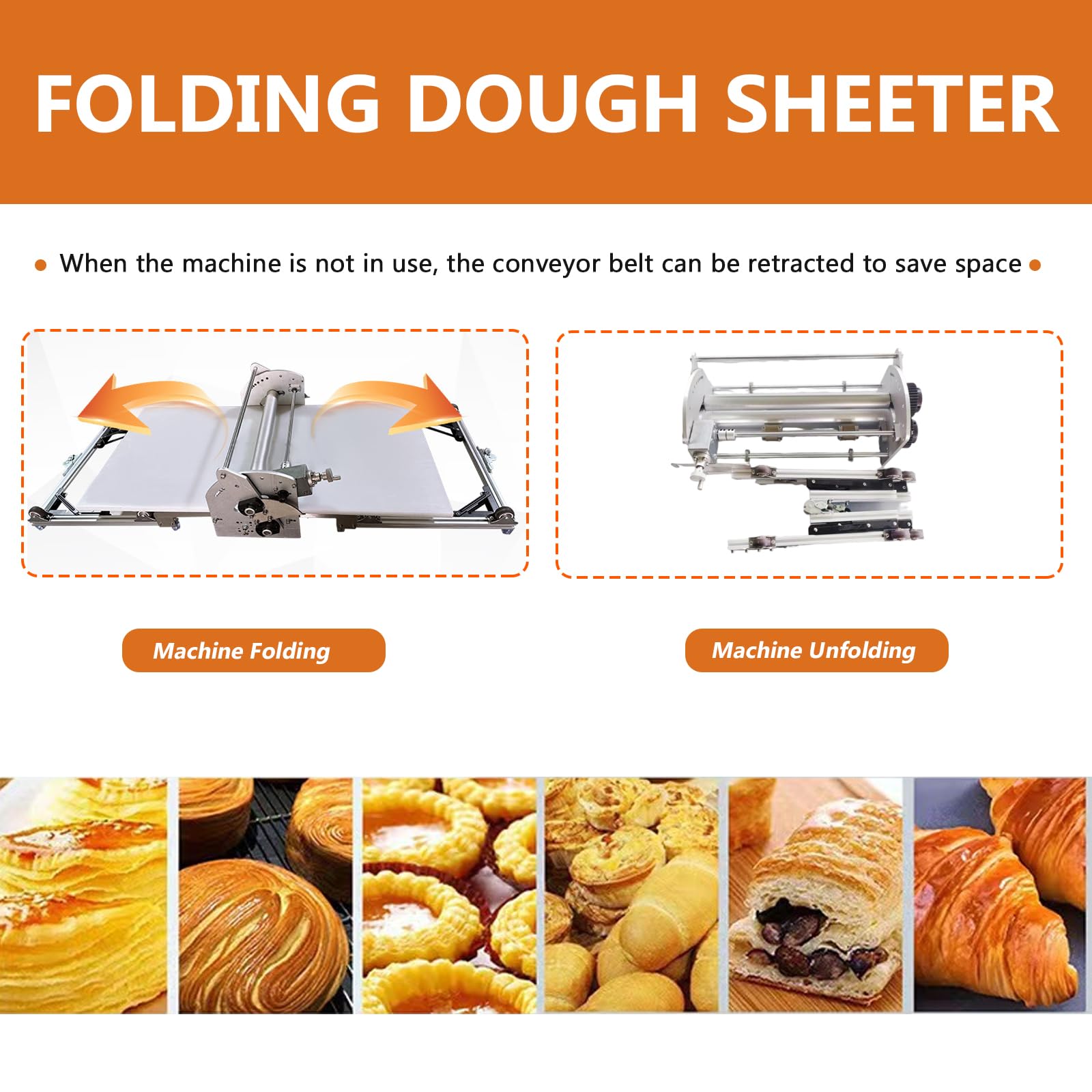 Buhelyc Sfogliatrice Pieghevole Sfogliatrice per Pasticceria in Acciaio Inox Spessore Regolabile per Cucine Domestiche