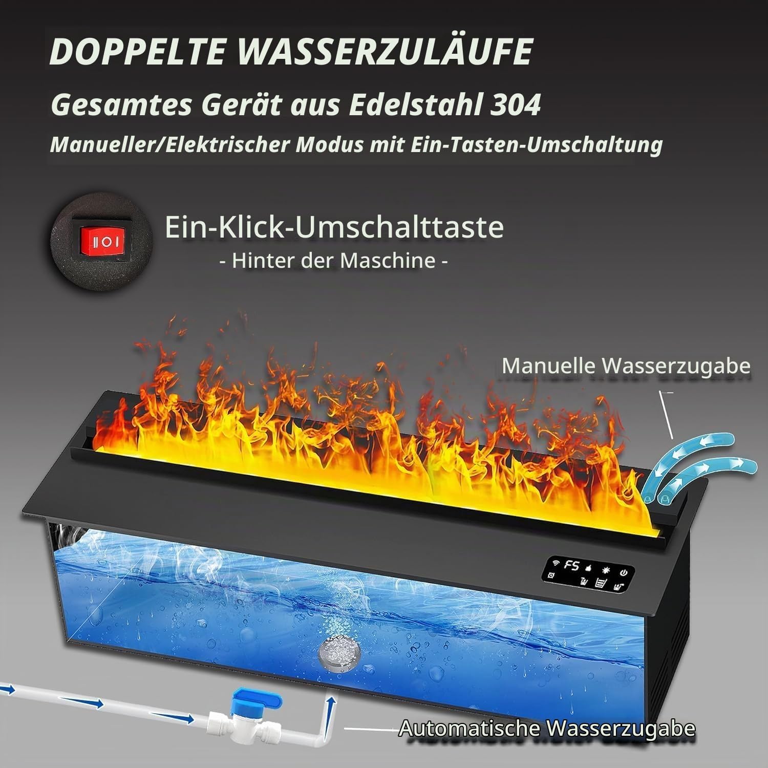 Wasserdampf-Kamin, Flamme elektrischer Kamin, 100cm，Keine Heizung
